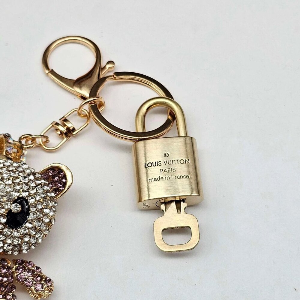 Authentic Louis Vuitton Gold Padlock & Key 🔒 LV Bag Charm w/ Unbranded Keychai - Picture 6 of 7